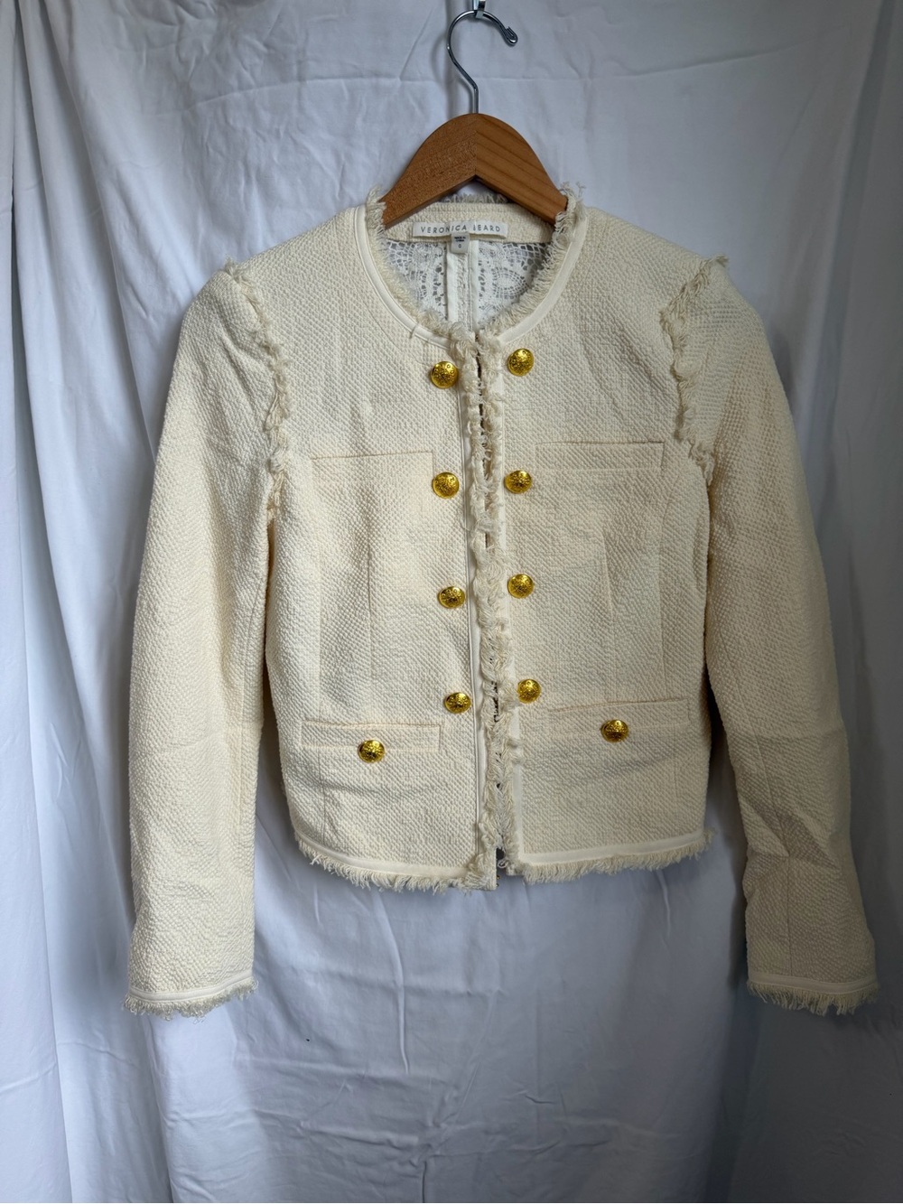 Veronica Beard Cream Tweed Jacket with Gold Button